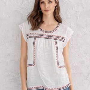 Garnet Hill Organic Cotton Yoke Embroidered Blouse